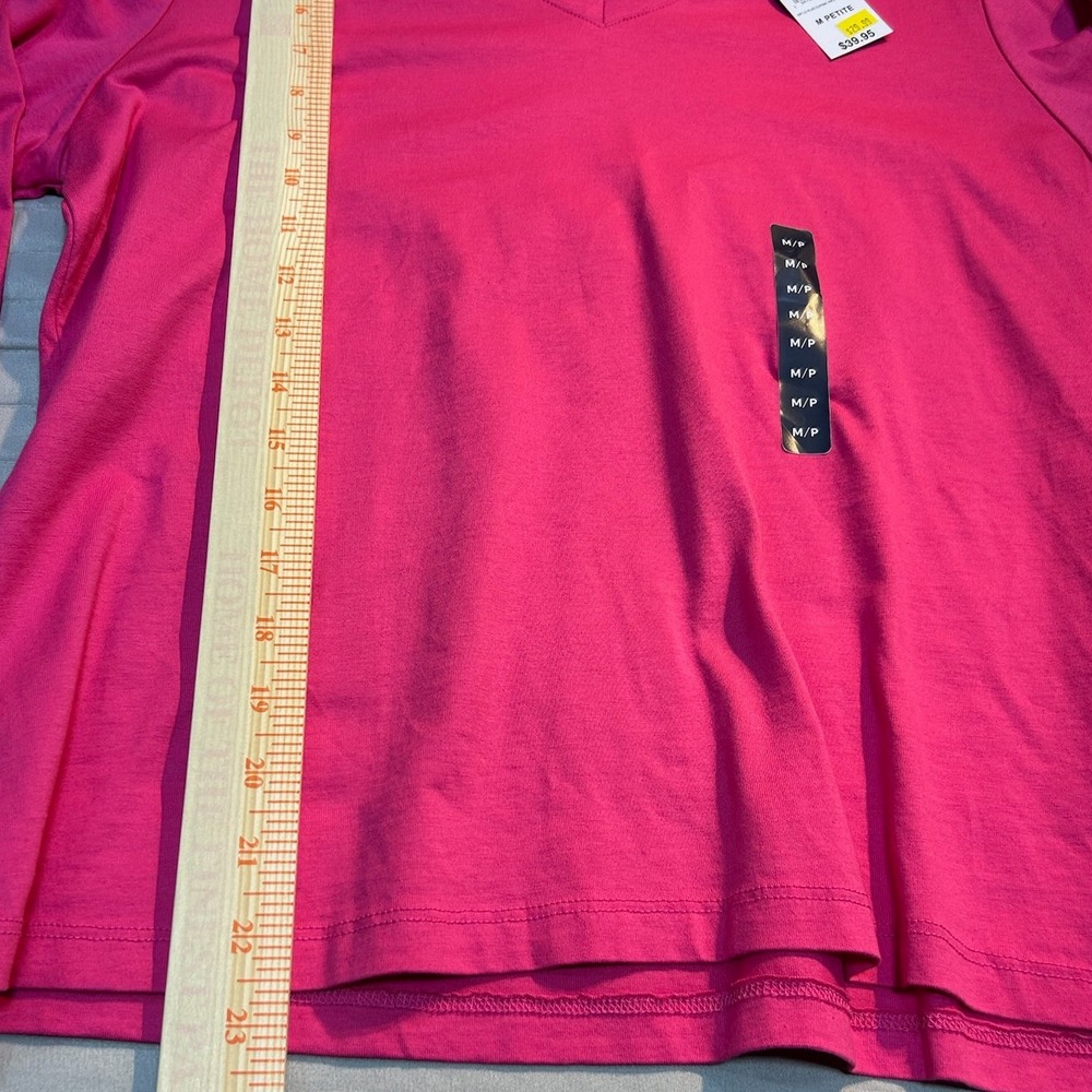 NEW Lands End Womens Long Sleeve V Neck T Shirt Pink Petite M MP NWT 100% cotton - Picture 8 of 11